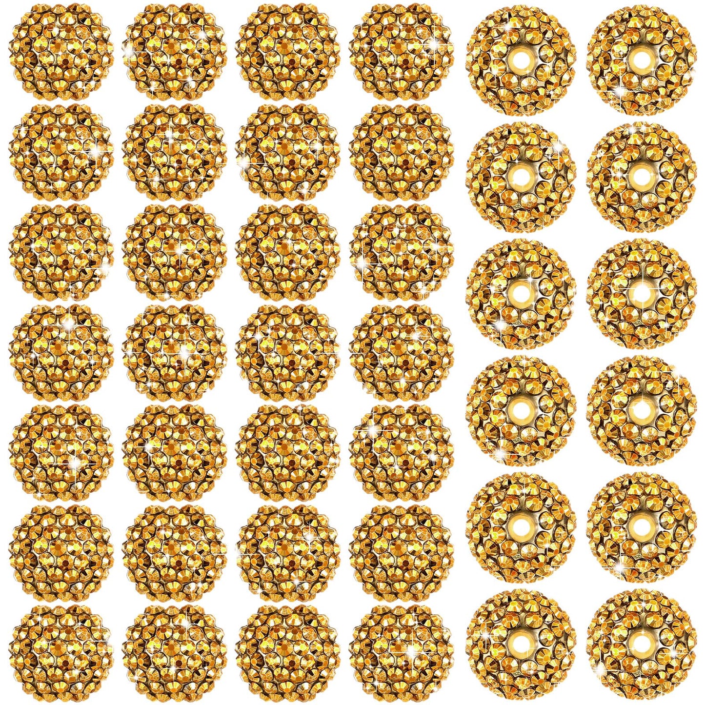 Loetere 40 Pcs 20 mm Rhinestone Beads Bulk Crystal Round Disco Ball Chunky Bubblegum Beads for Pens Bracelets Charms Craft European Style Jewelry Making Supplies Christmas(Gold)