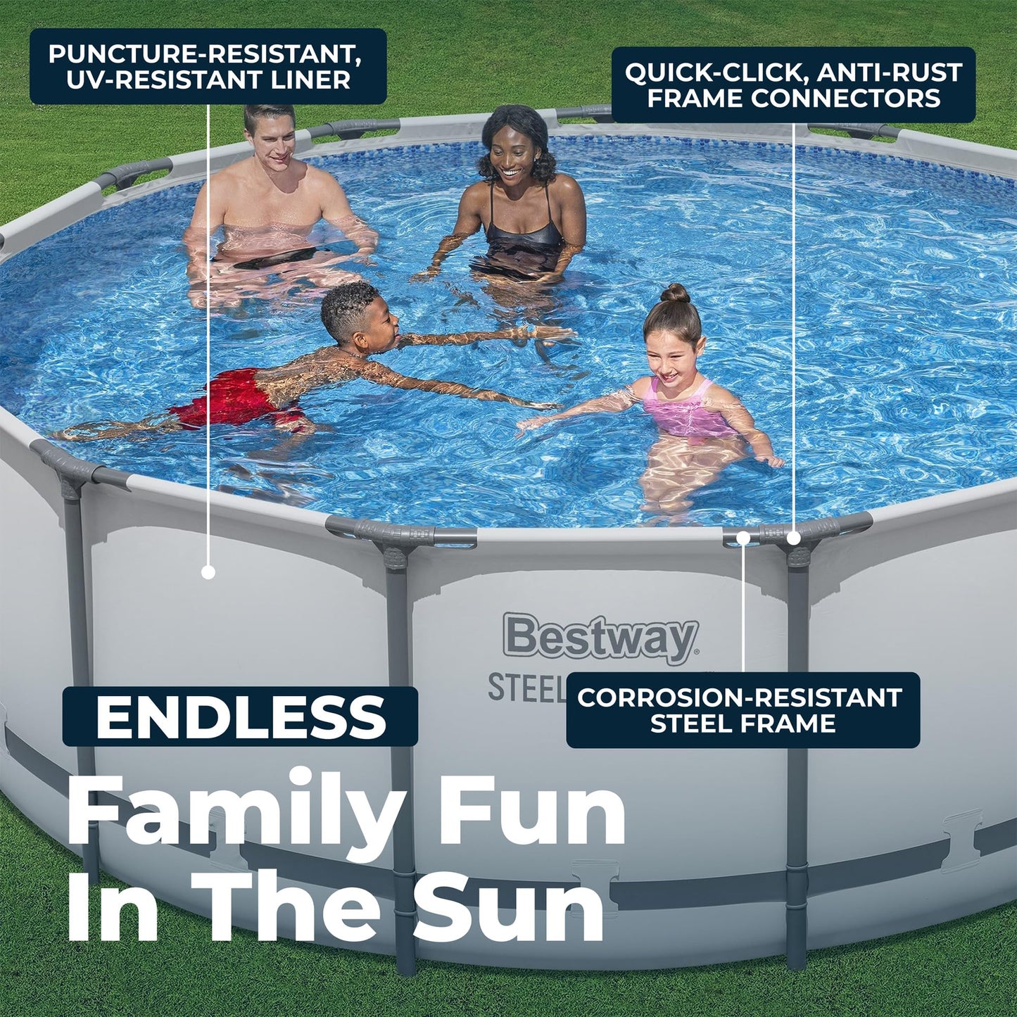 Bestway Steel Pro MAX 13' x 48" Above Ground Pool, Round Metal Frame Outdoor Swimming Pool Set with Filter Pump, Ladder, and Cover, Gray