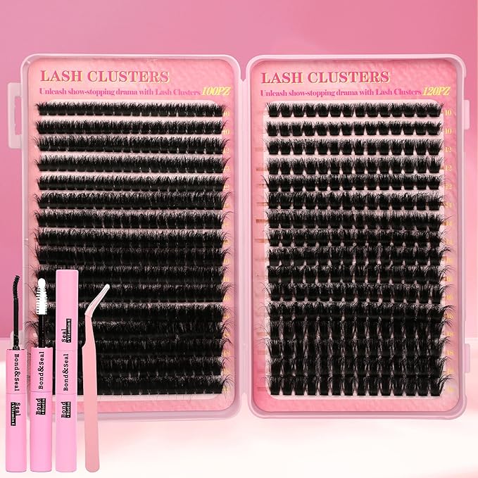 Cluster Eyelash Extensions Wispy Lash Clusters Kit 544Pcs Volume 100D 120D Eyelash Clusters D Curl Lashes Clusters DIY Individual Lashes Clusters Lash Cluster Glue Lash Tweezers