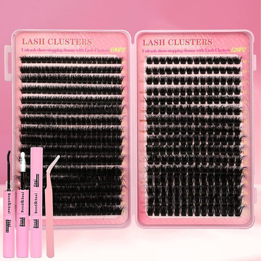 Cluster Eyelash Extensions Wispy Lash Clusters Kit 544Pcs Volume 100D 120D Eyelash Clusters D Curl Lashes Clusters DIY Individual Lashes Clusters Lash Cluster Glue Lash Tweezers