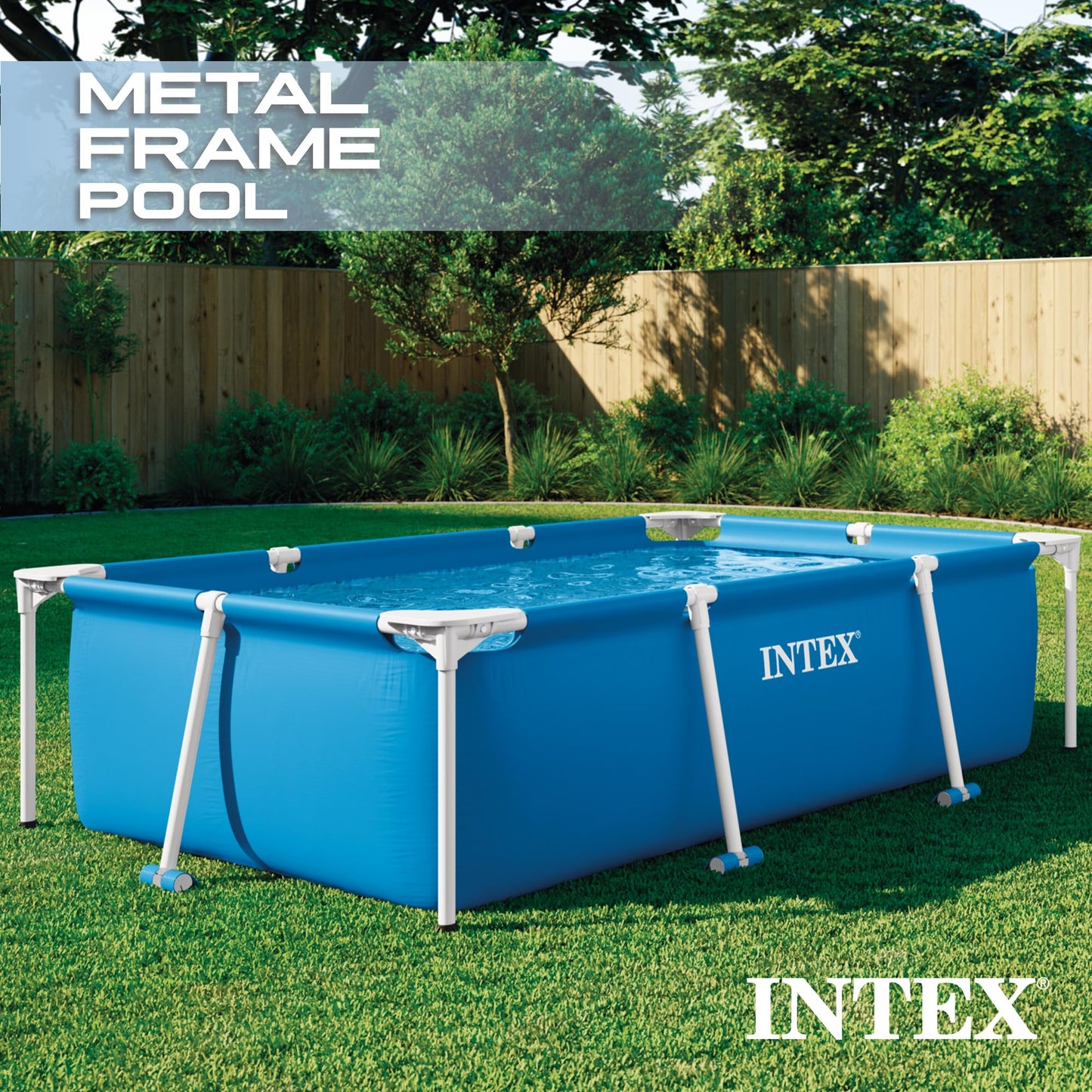 INTEX Rectangular Frame 7 ft 2 in x 4 ft 11 in x 23 in Above Ground Pool, Swimming Pool with Steel Frame, Pump Not Included