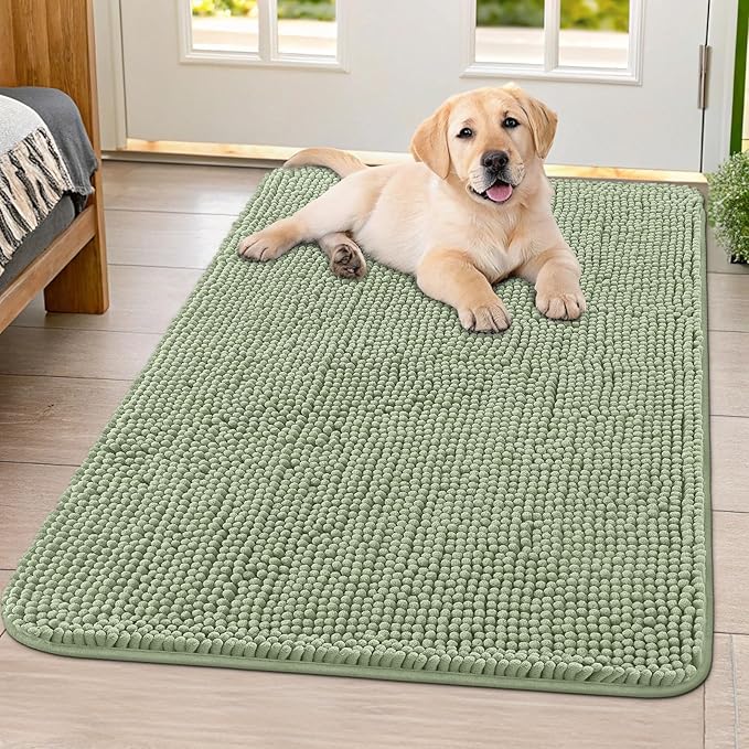 Smiry Dog Door Mat for Muddy Paws 40x32, Absorbs Moisture and Dirt Doormat, Non-Slip Washable Quick Dry Chenille Front Door Mat Indoor Entrance, Entryway Carpet for Inside Floor, Sage Green