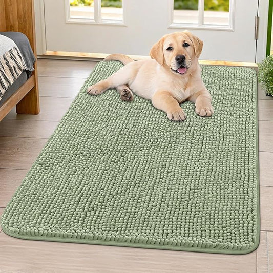 Smiry Dog Door Mat for Muddy Paws 40x32, Absorbs Moisture and Dirt Doormat, Non-Slip Washable Quick Dry Chenille Front Door Mat Indoor Entrance, Entryway Carpet for Inside Floor, Sage Green