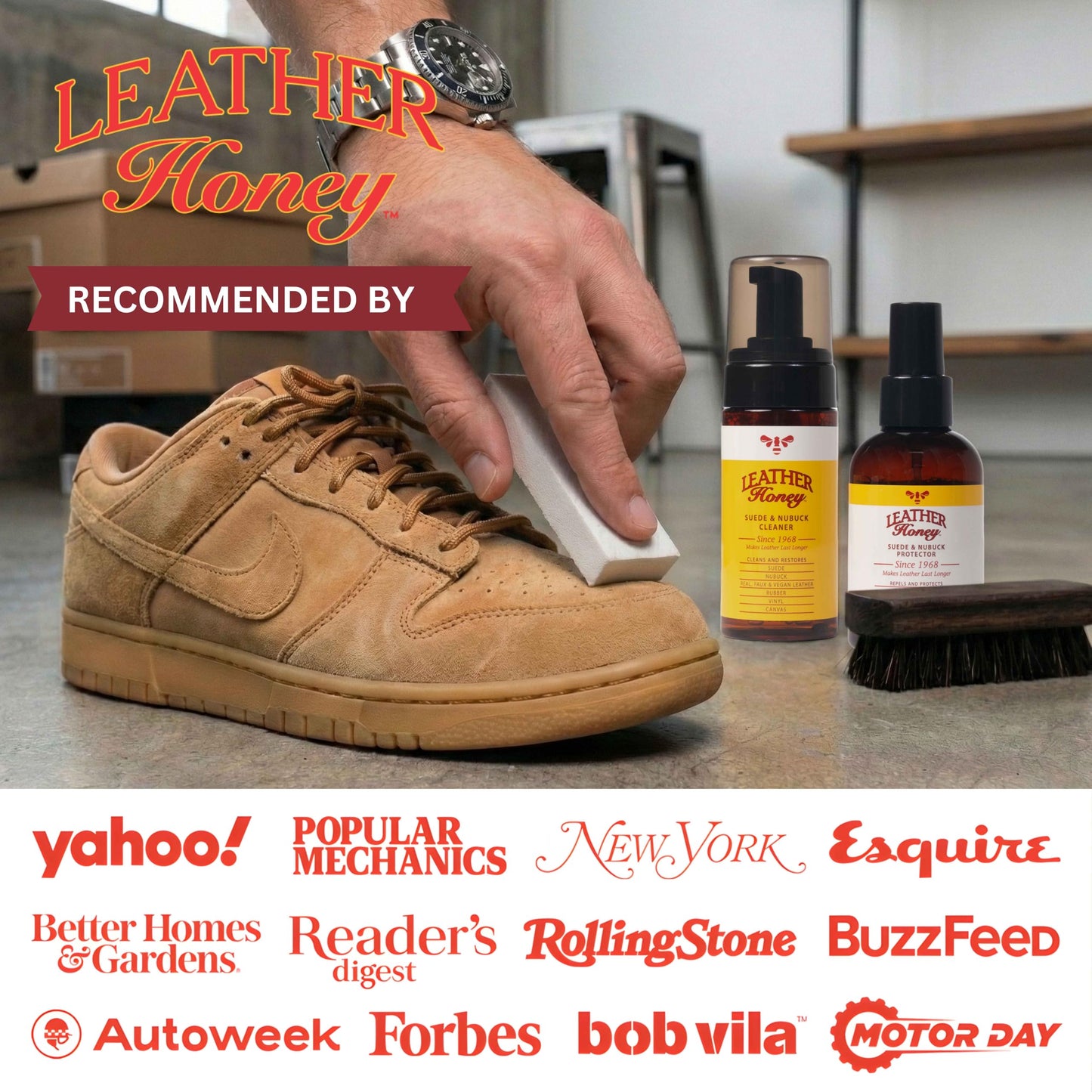 Leather Honey Suede & Nubuck Care Kit: Cleaner, Protector, Suede Brush & Eraser: Clean, Protect & Restore Shoes, Boots, Uggs, Furniture, Jackets, Bags and Apparel. Safe for Any Color