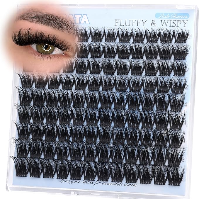 PHKERATA Fluffy Lash Clusters Wispy Eyelash Clusters Volume Clusters Eyelash Extensions, 10-16mm Mixed DIY Individual Lashes Cluster with Soft Thin Band, 108Pcs
