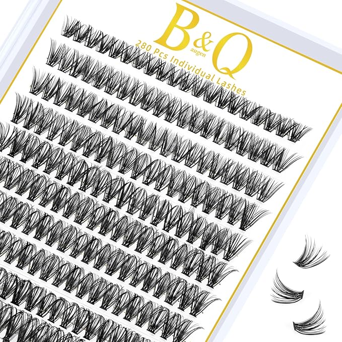 B&Q Lash Clusters 280PCS Natural Eyelash Clusters 40D C 13mm Individual Lash Wispy Eyelash Extension with Soft Thin Band Classic Look Pestañas Postizas Comfortable DIY at Home(40D-C-13mm)