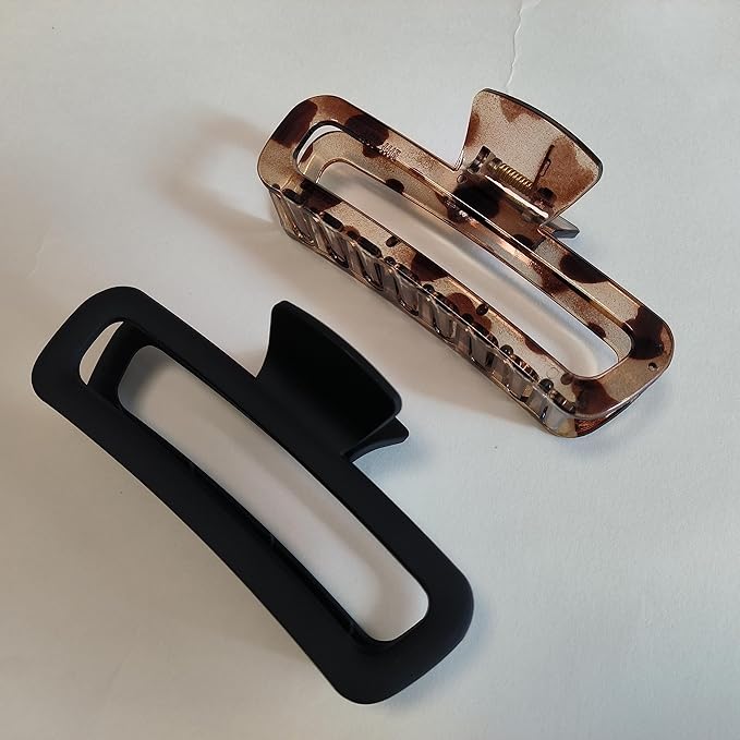 Hair Claw Clips 5 Inch Unbreakable Square Rectangle Clip Clamp Neutral Colors for Thick Curly Long Hair Women - 2 Pack