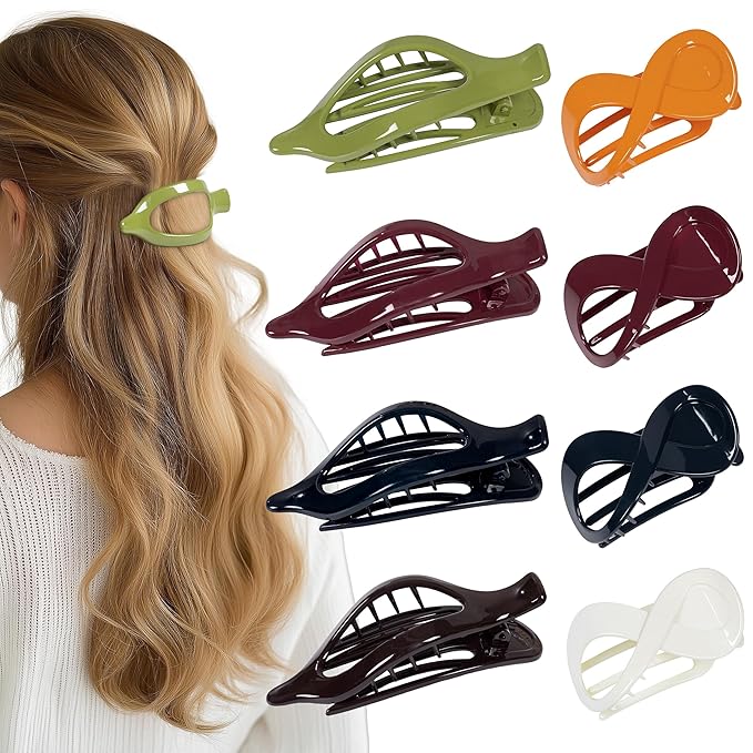 8 Pcs French Flat Hair Clips for Women Classic Claw Clips for Thick & Thin Hair No-Slip Hair Claw Strong Hold Styling Barrettes Accessories