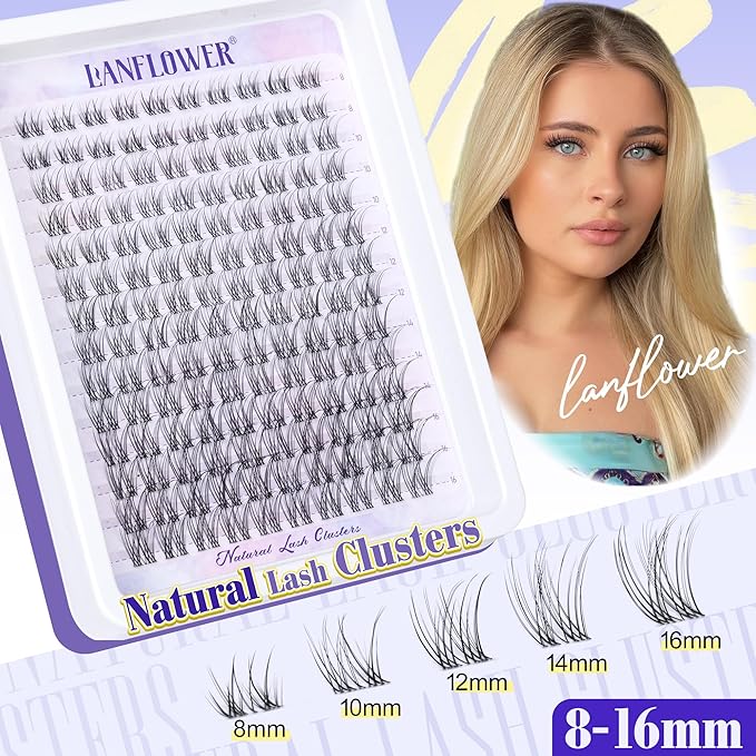 Natural Lash Clusters Clear Band Eyelash Clusters Wispy Individual Lashes C Curved Cluster Eyelash Extensions Invisible Band Cluster Lashes by Lanflower