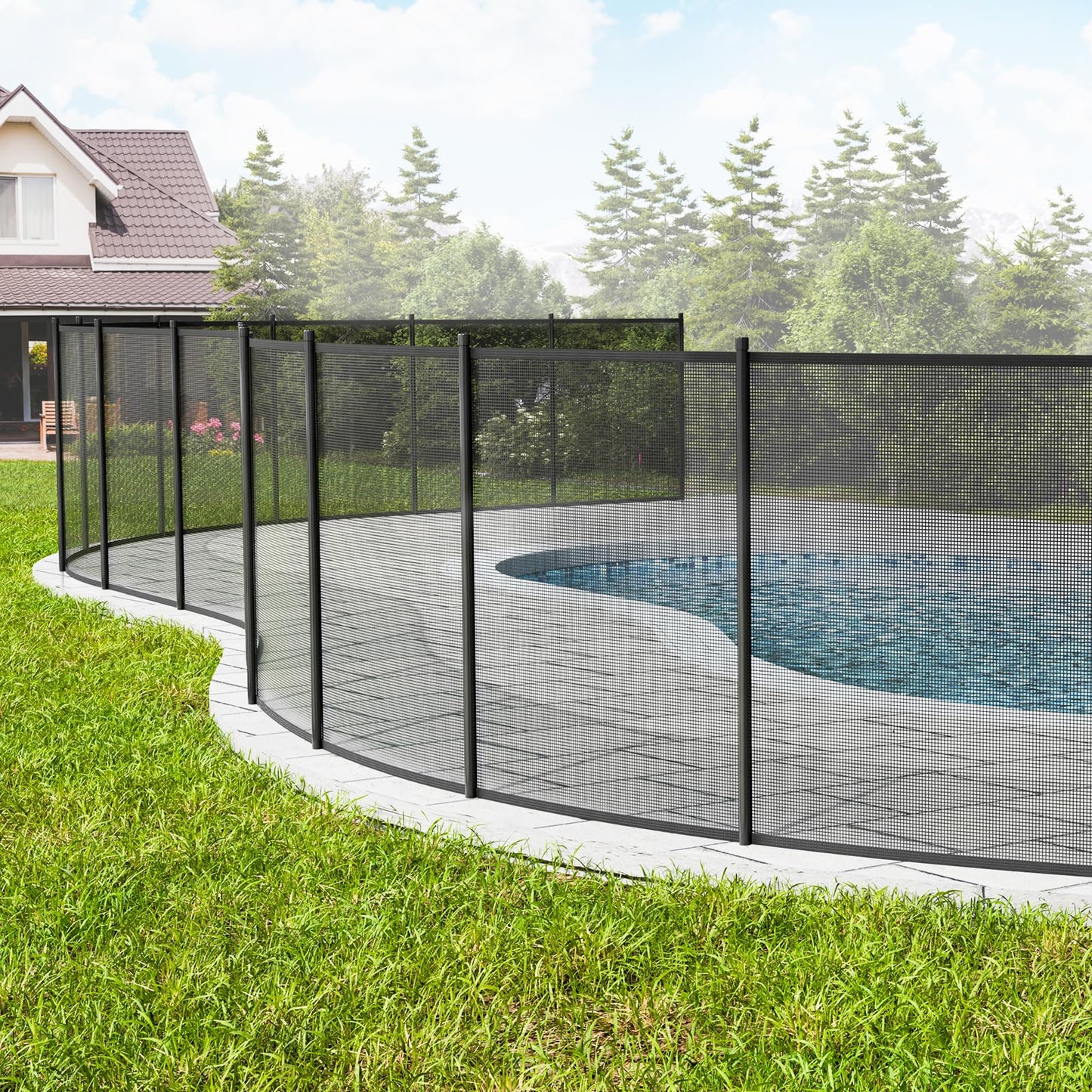 VEVOR Pool Fence, 4 x 12 FT Pool Fences for Inground Pools, Removable Pool Fencing, Easy DIY Installation Swimming Pool Fence, 340gms Teslin PVC Pool Fence Mesh Protects Kids and Pets