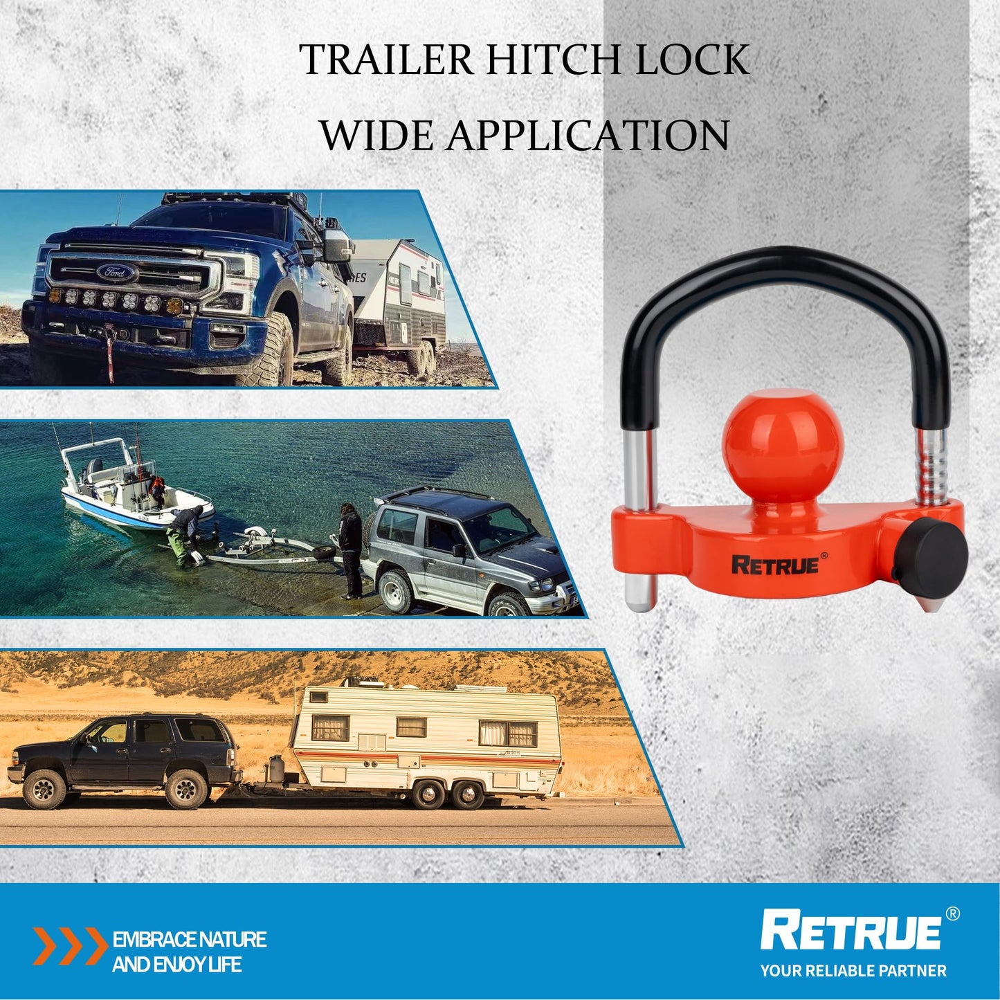 RETRUE Universal Trailer Ball Lock Hitch Coupler Locks Fits 1-7/8 Inch, 2 Inch, 2-5/16 Inch Couplers Adjustable Security with Weatherproof Cover and Cap, Red