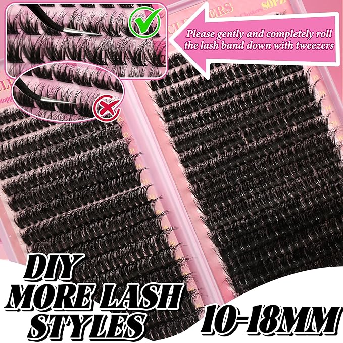 Volume Lash Extension Kit Thick Cluster Eyelash Extensions 10-18MM Lash Clusters 640Pcs Individual Lash Extensions DIY Lashes Clusters with Lash Bond and Seal Lash Tweezers