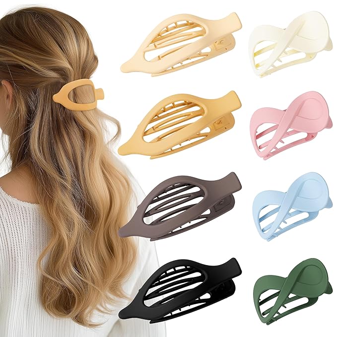 8 Pcs French Flat Hair Clips for Women Matte Claw Clips for Thick & Thin Hair No-Slip Hair Claw Strong Hold Styling Barrettes Accessories