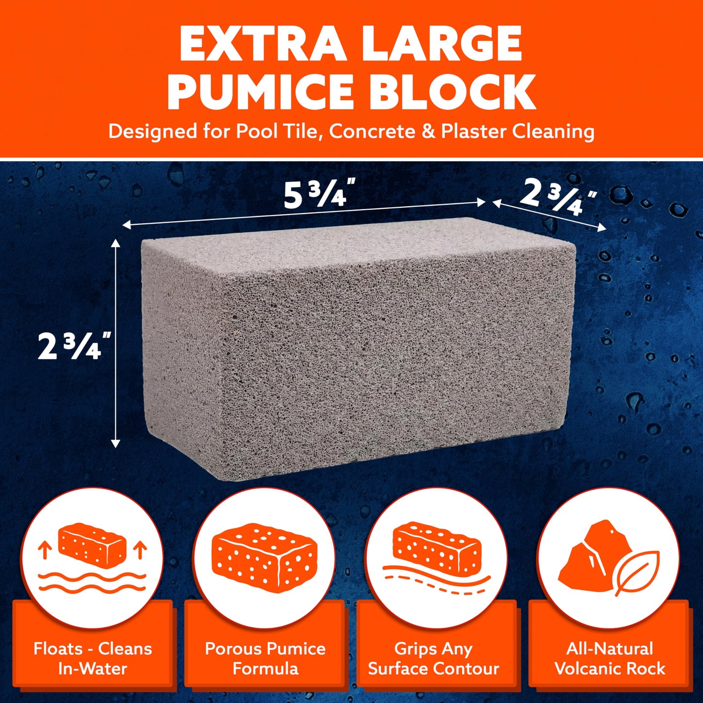 Pumie 2-Pack Pumice Stone for Pool Tile Cleaning - Calcium Remover for Tile & Plaster Stain - Cleaner for Calcium Build Up - Grout & Concrete Scouring - Pool Blok PB-12-5.75x2.87x2.87