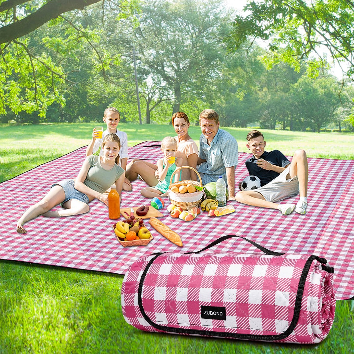 ZUBOND Picnic Blankets Waterproof Sandproof Foldable & Machine Washable, 80''x100'' Extra Large Beach Blanket, Simple Stylish Gingham Outdoor Grass Lawn Park for Family Camping Party
