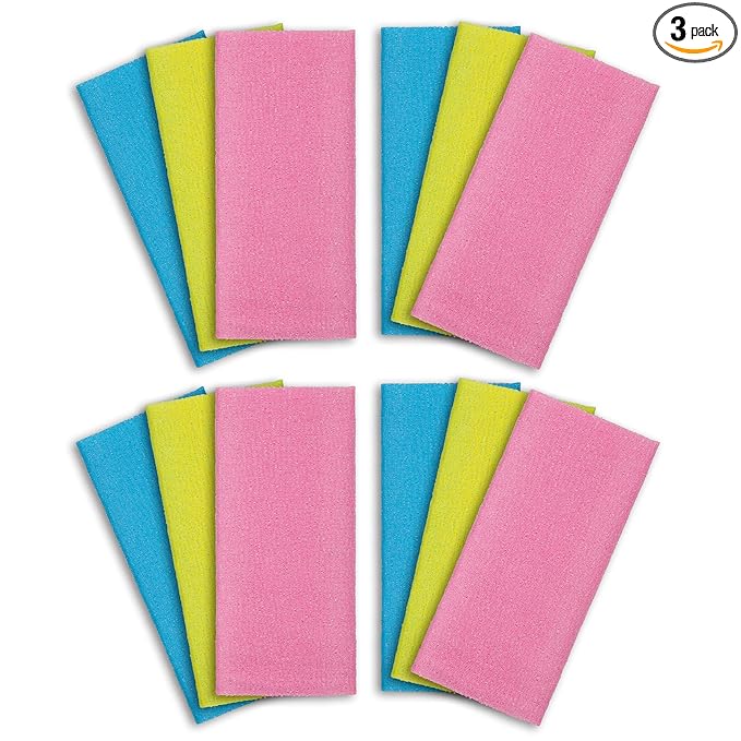 ARCH&M 12-Pack Premium Nylon Exfoliating Towel - 35-Inch Quick-Dry, Hygienic Japanese Washcloth for Body & Back - Durable, Machine Washable, Long-Lasting