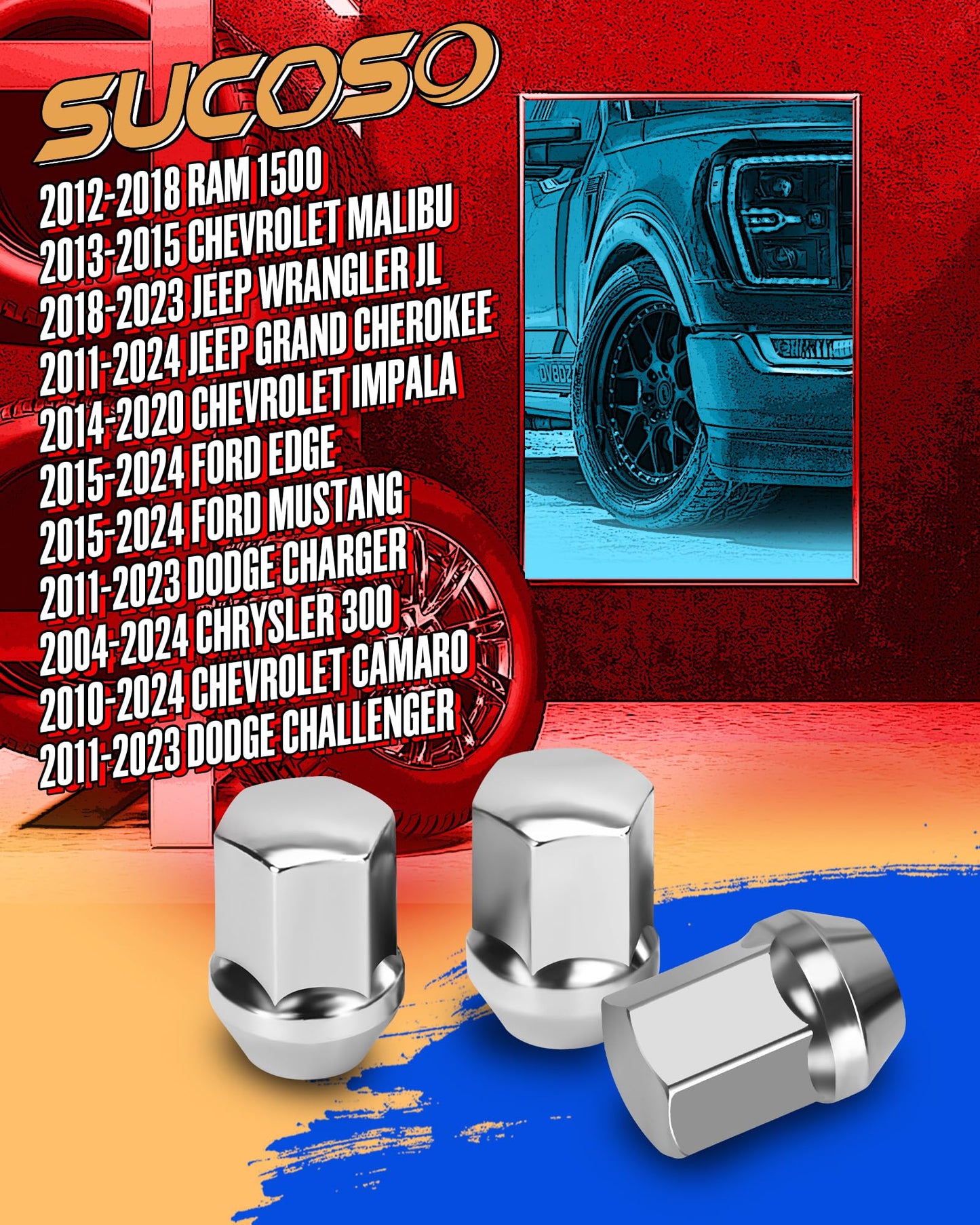 M14x1.5 OEM Lug Nuts for Ram 1500 Jeep Wrangler JL & Grand Cherokee Dodge Charger Chevy Impala Stock Wheels, Set of 20 14mmx1.5 Chrome One-Piece Design Factory Wheel Lug Nut Replace Part No 611-330