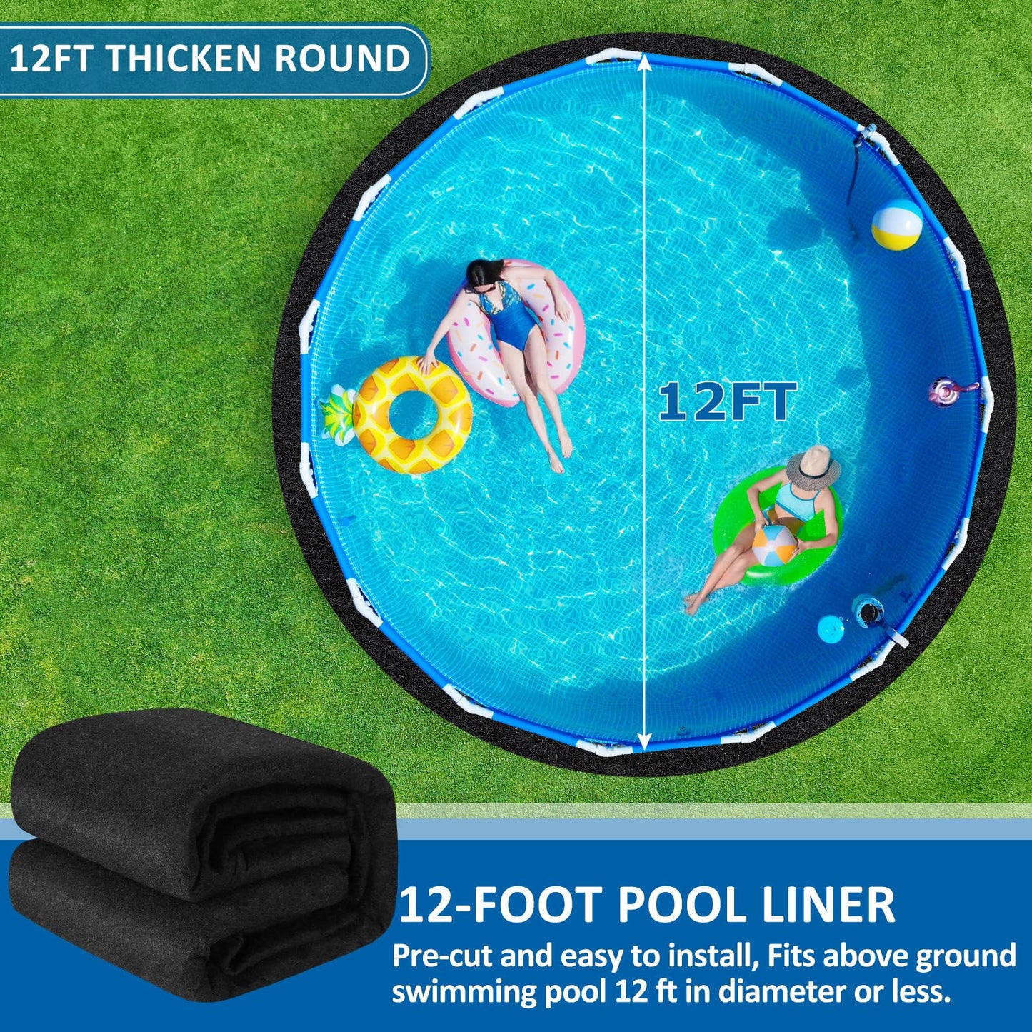 300G/M² Thicker Pool Liner Pad for Above Ground Swimming Pools,12 Ft Round Under Pool Padding, Durable Geotextile Material, Double Density Puncture Resistant, Extend Liner Life,Mats for Pool Bottom