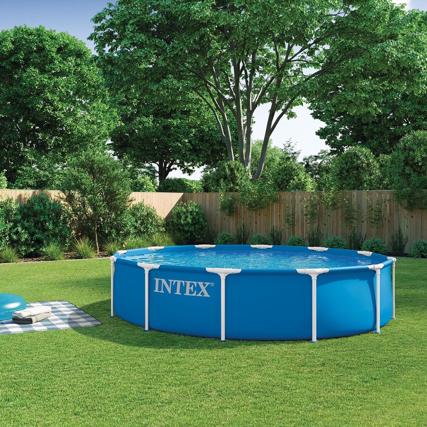 INTEX Metal Frame 12 ft x 30 in Above Ground Pool Set, Round Swimming Pool with Steel Frame