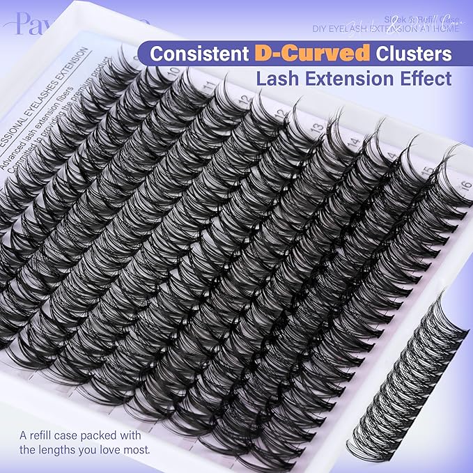 Pawotence Lash Clusters 200pcs Individual Lashes 40D Cluster Eyelash Extensions 9-16mm Eyelash Clusters Lash Extensions for Self Application (40D, 0.07D, 9-16mm)