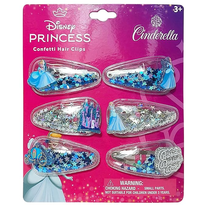LUV HER Licensed Hair Accessories For Girls, 6pc Cute Magical Confetti Hair Clips with Favorite Disney Princess Character Charms, Ages 3+