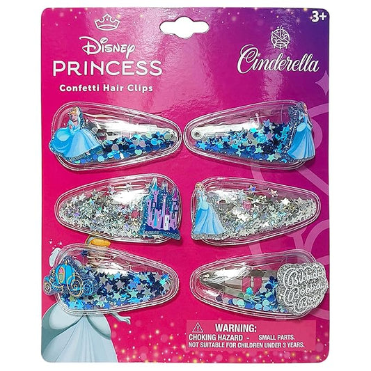 LUV HER Licensed Hair Accessories For Girls, 6pc Cute Magical Confetti Hair Clips with Favorite Disney Princess Character Charms, Ages 3+