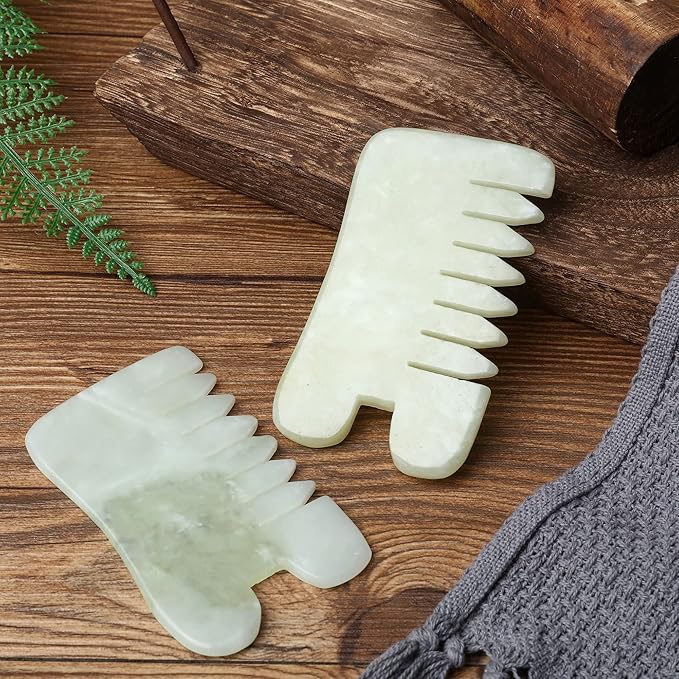 BBTO 2 Pcs Jade Comb for Scalp Massage Gua sha Comb for Head Body spa Hair Multifunctional Handheld Massage Tools(Classic Style)