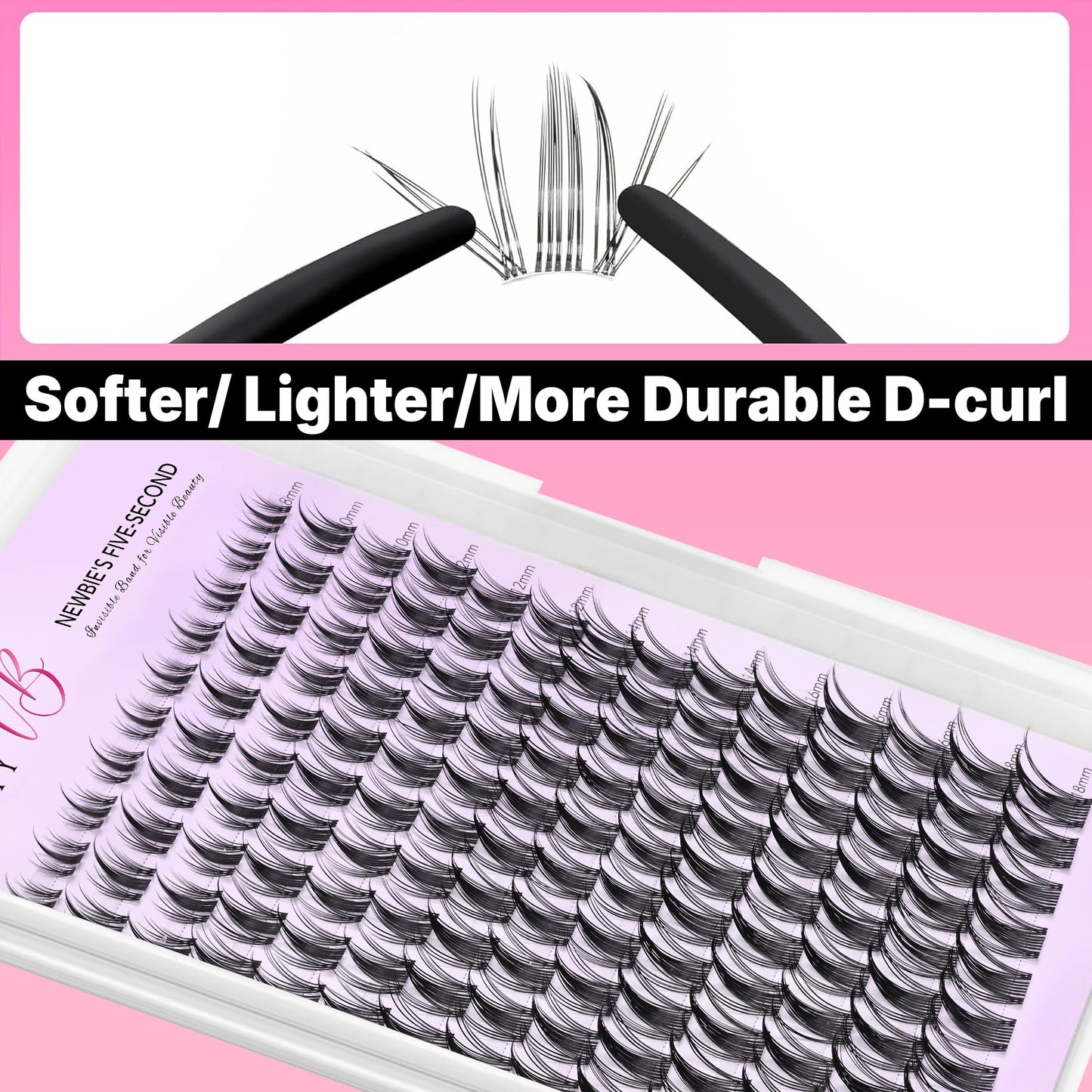 VEYESBEAUTY Manga Lash Clusters Eyelash Extensions Thin & Invisible Band DIY Individual False Eyelashes Newbie's Five-Second Series Wispy Lash Tray for Self-application, Lashes 8-18mm Mixed Length