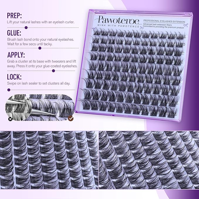 Pawotence Natural Lash Clusters Wispy Eyelash Clusters 10-16mm Full Lashes Cluster Eyelash Extensions Soft Individual Cluster Lashes False Eyelashes for DIY Lash Extension