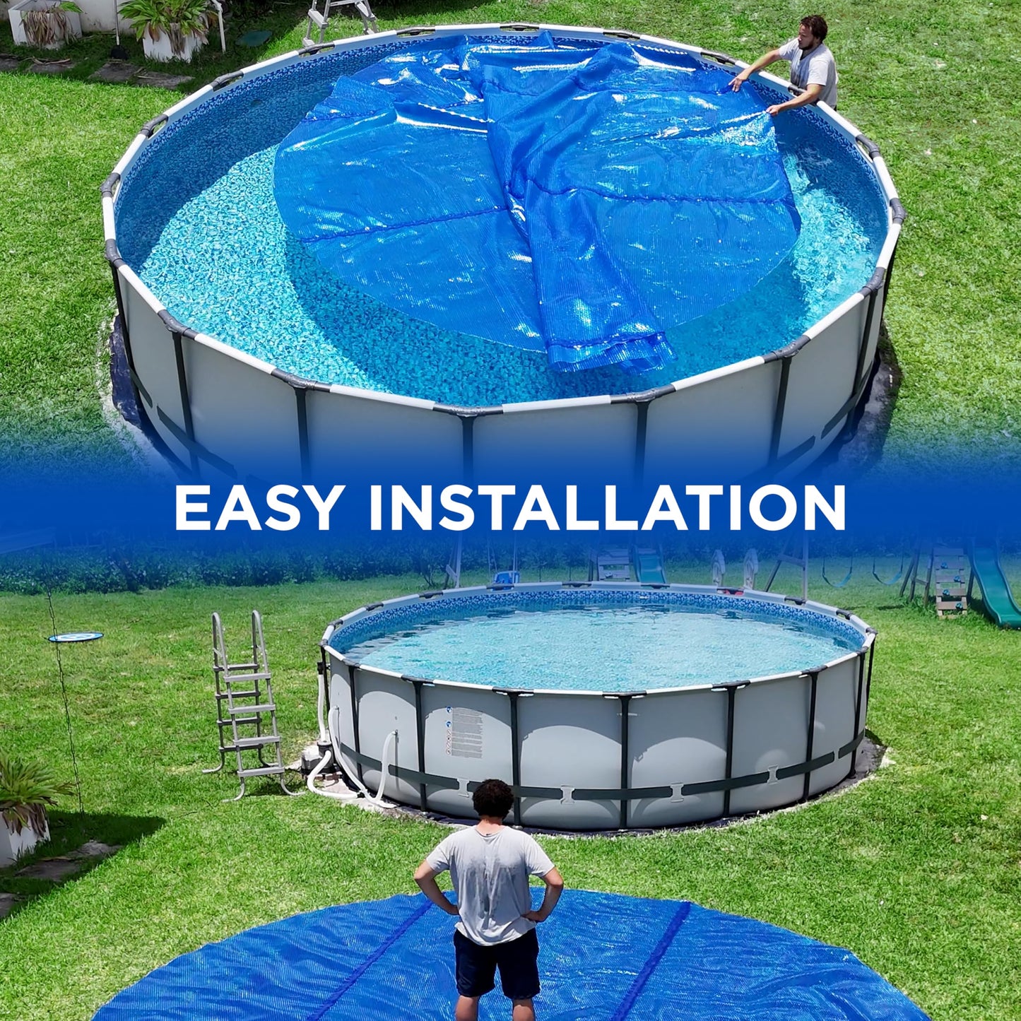 24 Foot Round Solar Cover for Inground and Above Ground Pools, 12 Mil - Premium Heavy Duty Solar Blanket for Above Ground Pool, Blue - Made in USA