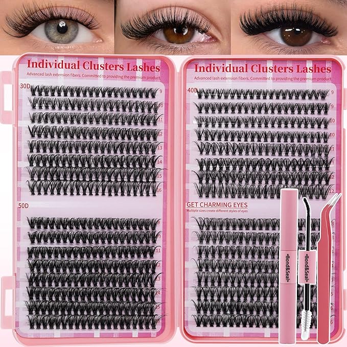 RITALASH Lash Extension Kit DIY Lash Clusters Kit Cluster Lashes Mixed Tray Eyelash Extension Kit Soft Individual Lashes with Lash Bond and Seal,Lash Tweezers Natural Look(30D+40D+50D Kit,9-16mm)