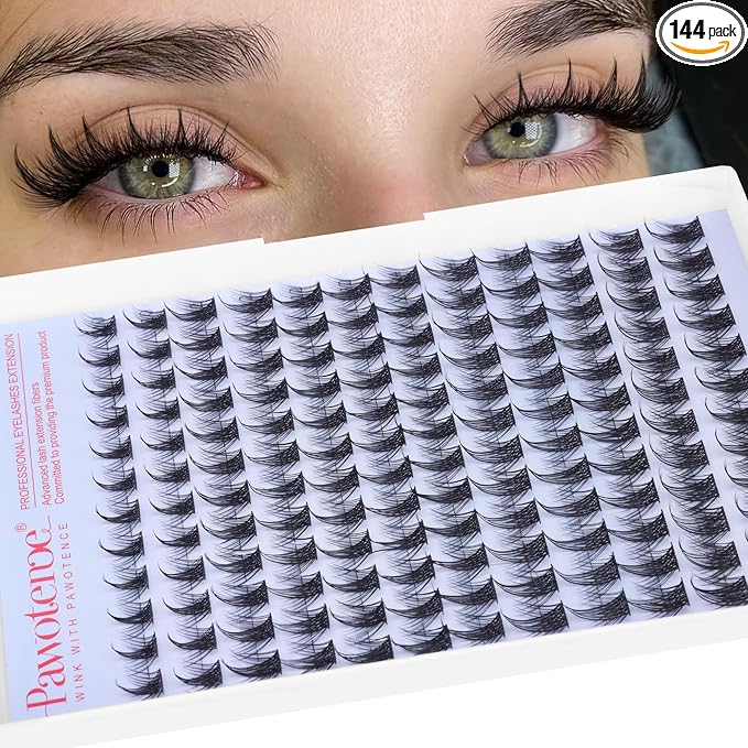 Pawotence Fairy Lash Clusters Natural Eyelash Clusters 10-16mm Manga Lashes Cluster Eyelash Extensions 144pcs Anime Individual Cluster Lashes Wispy for DIY Lash Extension