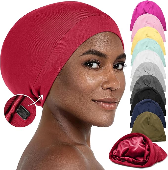 CAPLORD Satin Bonnet for Sleeping, Curly Hair Wrap Sleep for Men, Adjustable Silk Beanies for Women, Silk Hair Bonnet