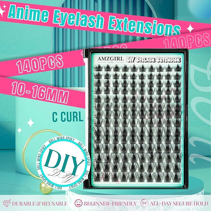 Manga Lash Clusters Fairy Eyelash Extension DIY 168pcs C Curl Anime Lashes Extensions Wispy Eyelashes Cluster with Thin Band Volume Individual Lashes False Eyelashes At Home (Doll, C-10-18mm)