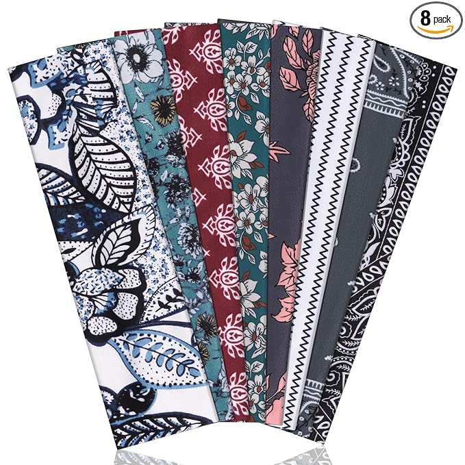 Ztomine 8 Pack Headbands for Women Non Slip - Stylish Sports Hair Bands for Women's Hair - Soft Cotton Cloth Stretchy Headbands for Women for Yoga, Outdoor Exercise Running