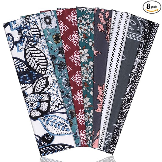 Ztomine 8 Pack Headbands for Women Non Slip - Stylish Sports Hair Bands for Women's Hair - Soft Cotton Cloth Stretchy Headbands for Women for Yoga, Outdoor Exercise Running