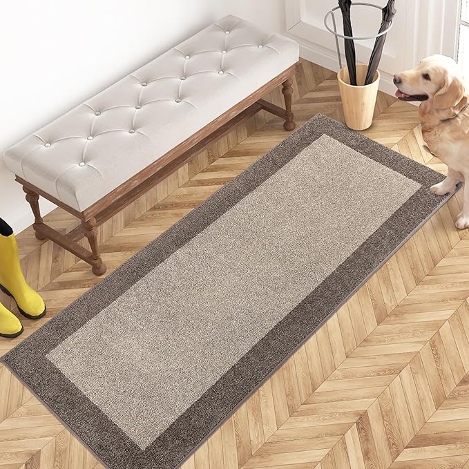 PURRUGS Dirt Trapping Door Mat 24" x 60", Non-Slip Washable Entry Mat, Dog Doormat, Front Door Mat, Super Absorbent Entrance Mat for Muddy Shoes & Paws, Beige & Grayish Brown