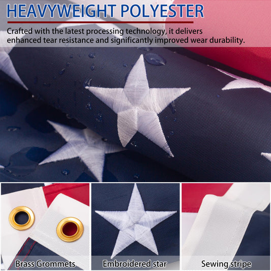 American flag 4x6 FT for Outside, Heavy Duty Polyester USA Flag Outdoor with Embroidered Stars, Sewn Stripes, US Flag with Brass Grommets for Indoor, Outdoor, All Weather