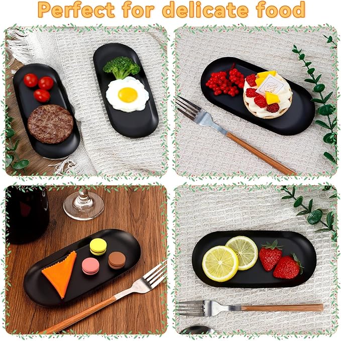 2PACK Black Decorative Tray,Oval Stainless Steel Trays, Decorative Tray for Jewelry Dish Cosmetics Organizer Bathroom Clutter Serving Platter (Black, 7 in)