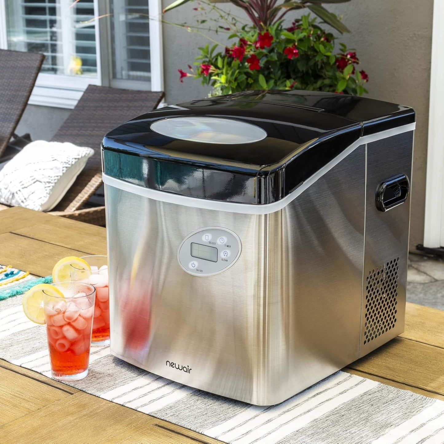 NewAir 50 lb. Countertop Ice Maker | Portable Bullet Ice Machine | 12 Cubes in 7 Minutes, 3 Ice Sizes | Stainless Steel, Self-Cleaning, BPA-Free