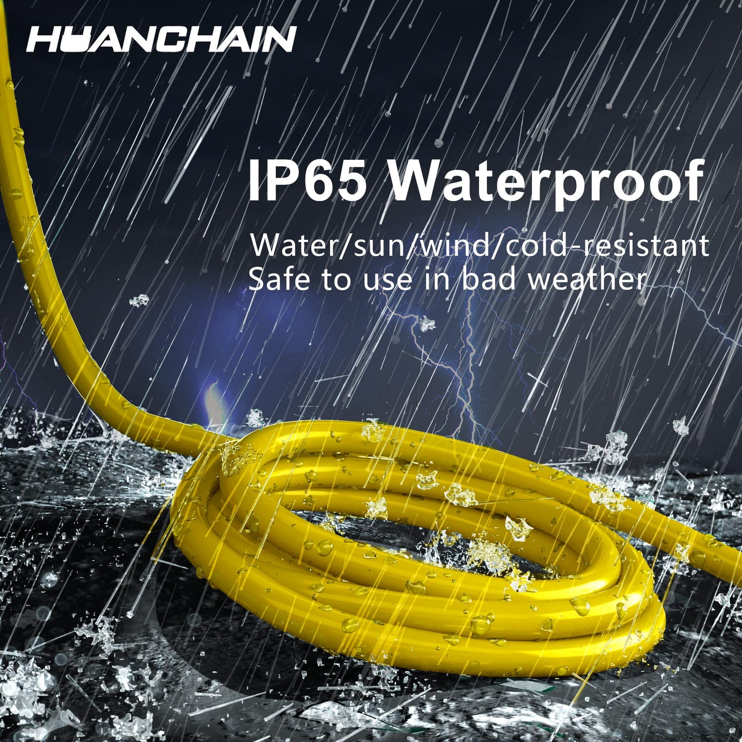 HUANCHAIN Indoor Outdoor Extension Cord 50 ft Waterproof, 16/3 Gauge Flexible Resistant Appliance Extension Cord Outside, 13A 1625W 16AWG SJTW, 3 Prong Electric Cable Yellow, ETL