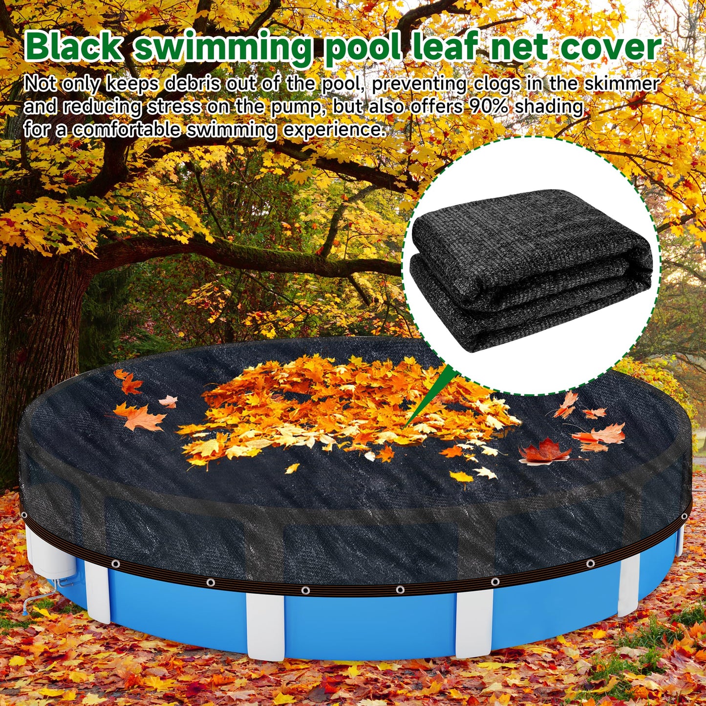 Pool Leaf Net Cover 24 ft Round, Fine Mesh Leaf Net for Above Ground Pool, Winter Pool Cover 24 ft Round Above Ground with 96FT Rope,Cover Size: 27-Feet Dia
