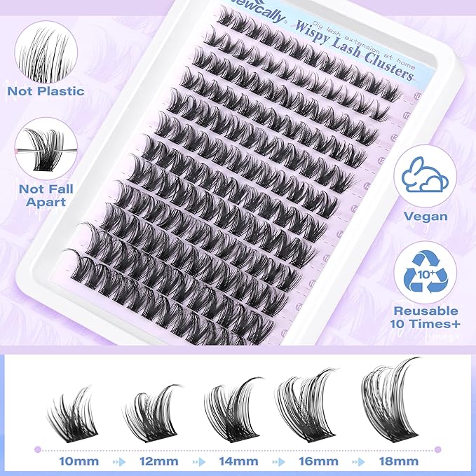 Lash Clusters Wispy Lash Extension D-curly Eyelash Clusters Natural Look 10-18mm Cluster Eyelash Extensions 144Pcs Volume Individual Lashes Spiky Cluster Lashes Manga by Newcally