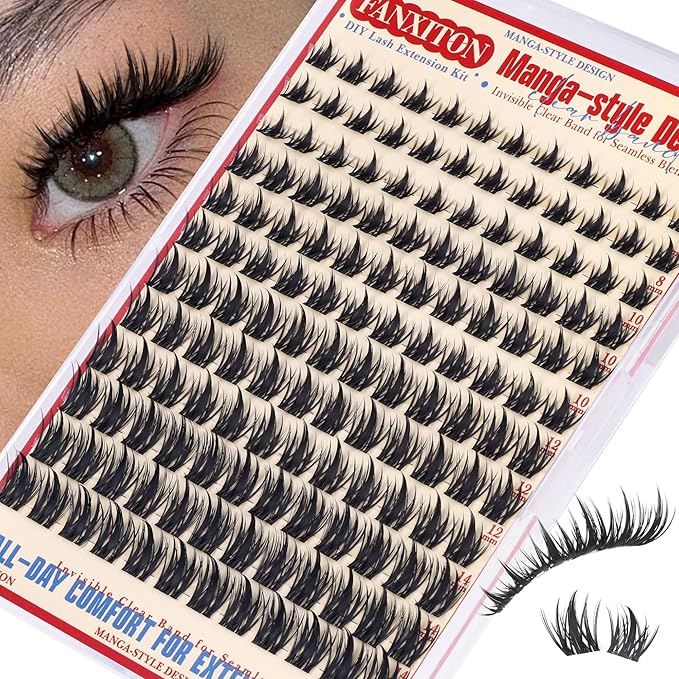 Fairy Lash Clusters with Spikes Eyelash Extensions Wispy Manga Lashes Individual Lashes Extension 8-14mm DIY Soft Eyelash Clusters 144Pcs Lash Clusters Kit DIY at Home by FANXITON