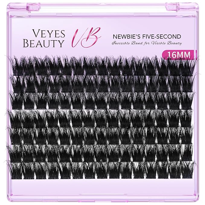 VEYESBEAUTY Lash Clusters Fluffy Individual Lash Extensions Xtreme 3D Layered Volume Eyelashes Thin & Invisible Band Wispy Faux Mink Lash Newbie's Five-Second Length 16mm