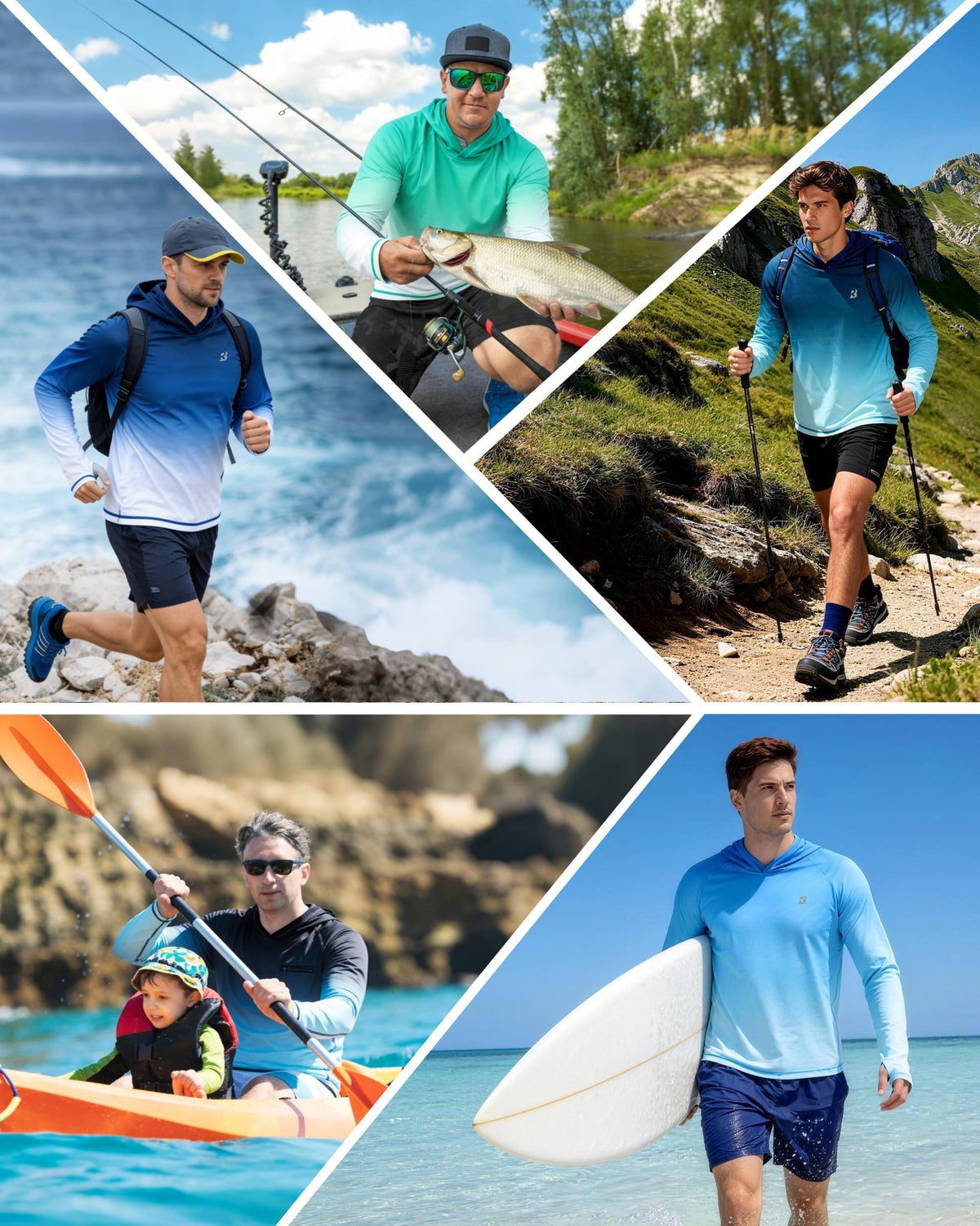 Roadbox Men's UPF 50+ Sun Hoodie, UV Hooded Long Sleeve Fishing Shirts, Lightweight SPF Rash Guard for Outdoor Hiking Swim