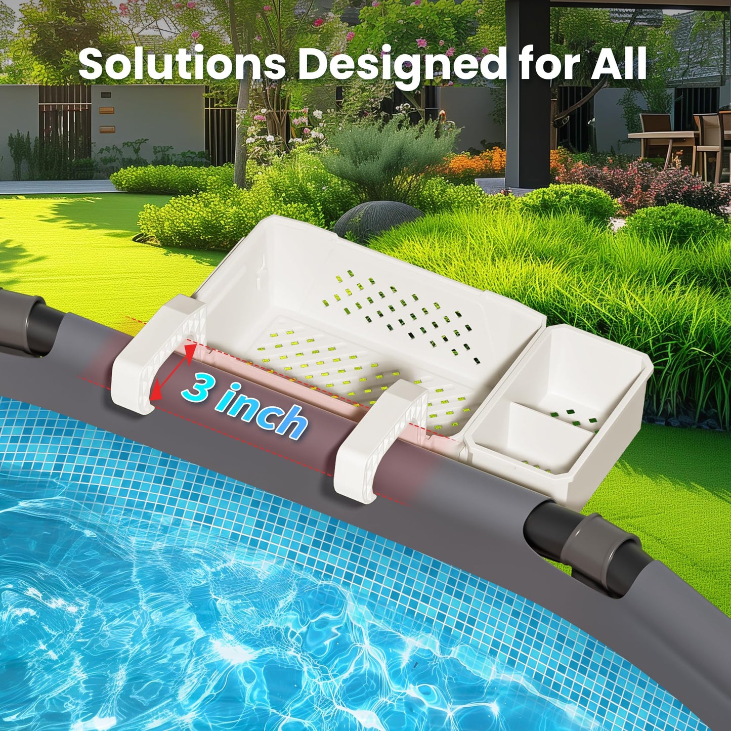 AquaJoyer 2 Sets of Poolside Storage Baskets with Cup Holders - Perfect for 3-Inch or Smaller Top Rails - Above Ground Pool Accessories - Fit for Most Above Ground Pool（Beige）
