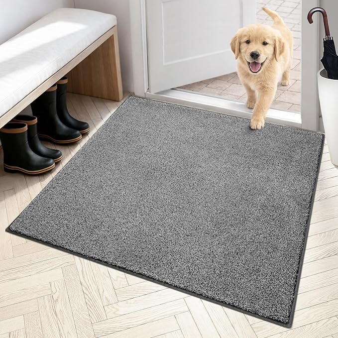 PURRUGS Dirt Trapping Door Mat 36" x 36", Non-Slip Machine Washable Entryway Rug, Dog Doormat, Indoor Front Door Mat, Super Absorbent Entry Rug for Muddy Shoes & Paws, Light Grey-Dark Grey