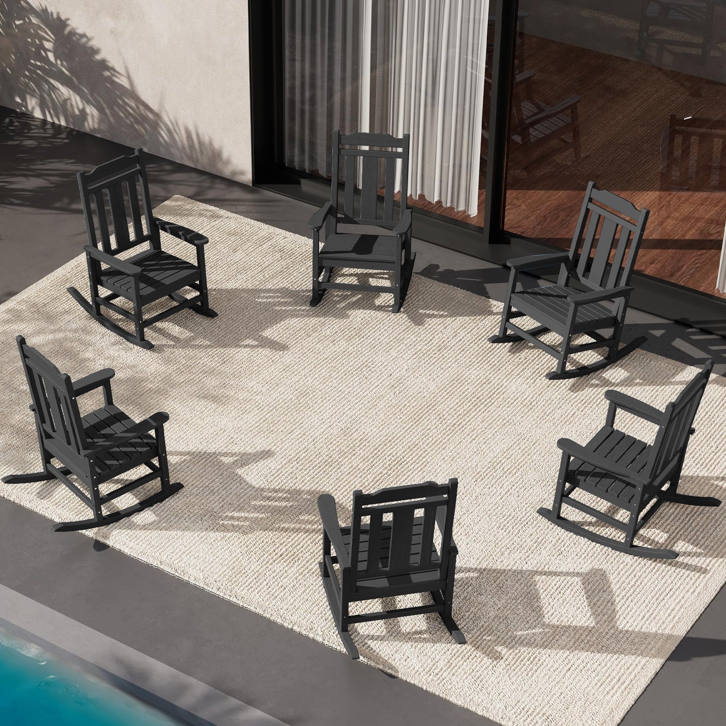 SERWALL HDPE Outdoor Rocking Chair for Adults, Outdoor Rocking Chairs Set of 6, Patio Rocking Chair Sets, Black