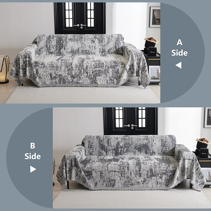 MYSKY HOME Couch Cover for Sectional Sofa Set Abstract Geometric Furniture Sofa Cover Washable for Dog Cat Pet Couch Cover 3 Seat Sofa Chenille Couch Protector Multi-Use Couch Cover Blanket, 71" X134"